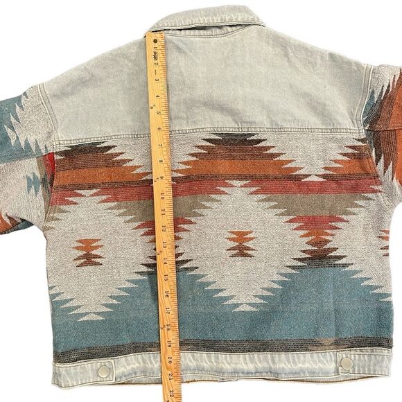 Denim Aztec Jacket Southwestern Light Blue Denim Jacket Crop Coat Women's M NEW - Picture 10 of 12